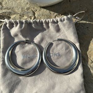 Michael Kors Runway Large Hoop Silver earrings RARE